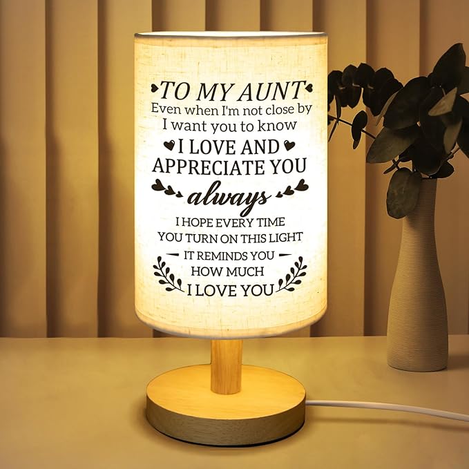 Gifts for Aunt from Niece, Aunt Mothers Day Birthday Gifts Fabric Lamp, Birthday Retirement Gifts for Aunt Table Lamp with Wooden Stand Unique Auntie Gifts