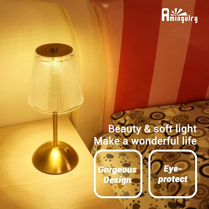 Cordless Table Lamp, 4000mAh Rechargeable Battery Operated Lamp, 3 Color Modes & Stepless Dimmable LED Touch Lamp, Portable Crystal Metal Beside Lamps for Bedroom Restaurant Outdoor(Black)
