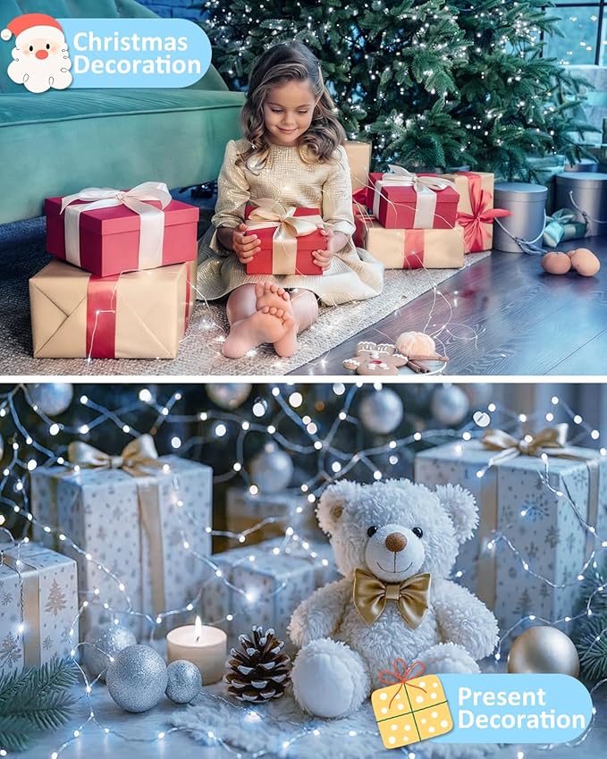 2 Pack 60 LED Christmas Fairy Lights Battery Operated with Timer, 20FT Waterproof Twinkle Lights Indoor Outdoor, String Lights for Bedroom, Wedding, DIY, Centerpiece, Christmas Decorations(Cool White)