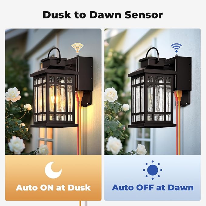Dusk to Dawn Outdoor Lighting with GFCI Outlet, Modern Oil Rubbed Bronze Exterior Light Fixtures, Anti-Rust Outdoor Lights for House, Garage, Patio, Doorway, 100% Aluminum, Waterproof
