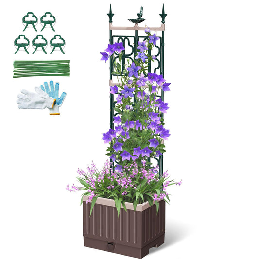 MQHUAYU Raised Garden Bed Planter Boxes with Trellis,61.4" Self-Watering Trellis with Planter Box for Climbing Plants Flowers Vegetables,Use for Indoor Outdoor