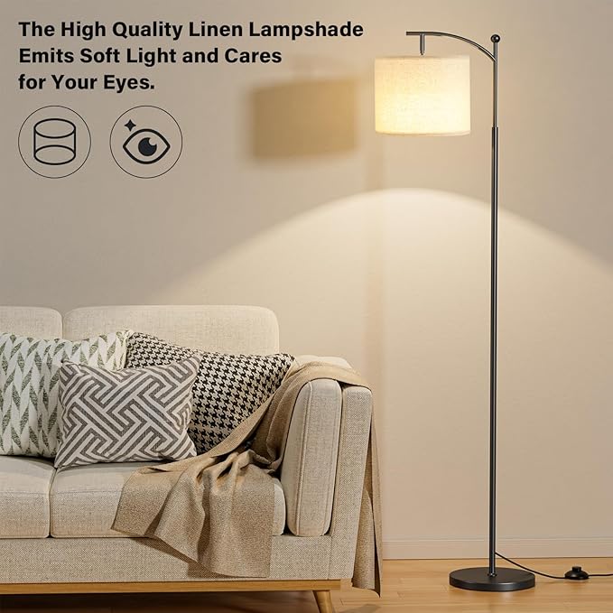 Ambimall 60" Floor Lamps with Remote Control & Bulb, Colors Temperature & Brightness Adjustable, Deep Beige Shade & Black Pole