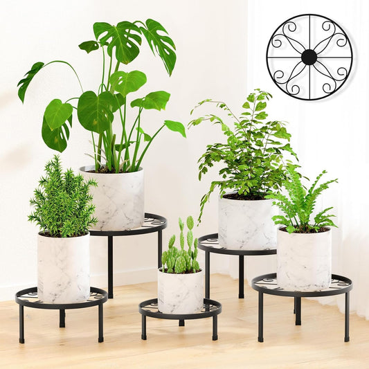 RANRTI 5-Pack Decent Metal Plant Stand Indoor, Assembly Free Plant Stands for Multiple Plants Outdoor, Anti-Rust Flower Display Stand, Corner Plant Shelf for Home Patio Gardening Decor (Black)