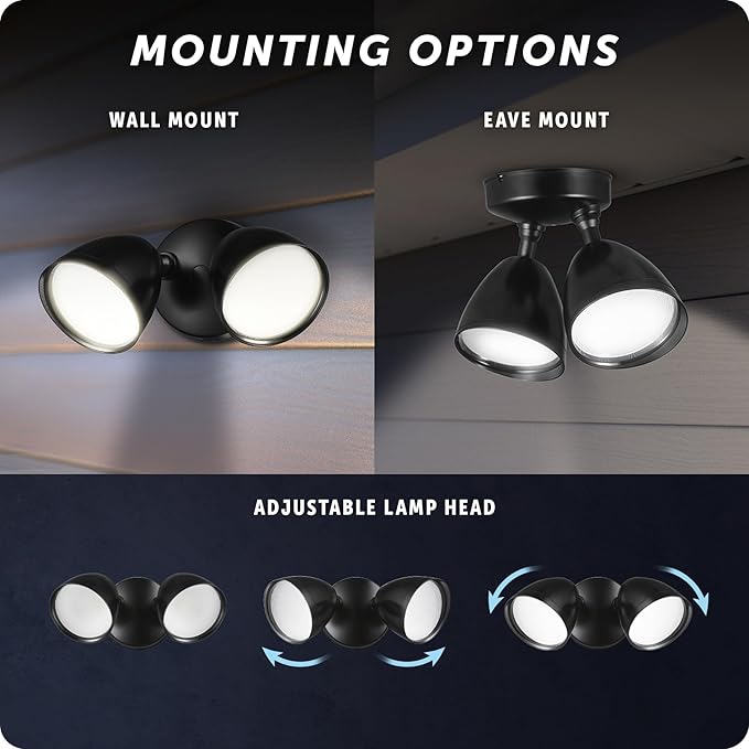 GLOBE Electric 17000186 20W Twin Head Black 1600 Lumens Wall Switch Activated Hardwired Outdoor Integrated LED Flood Light Security Light, Outside House Lights