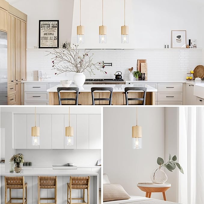 Gold Pendant Light Fixtures, Adjustable Modern Pendant Lights for Kitchen Island, Industrial Clear Glass Pendant Lights for Dining Table Hallway Bedroom Living Room,1 Pack