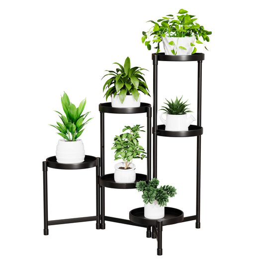 Hctwsyl 6 tier Metal Plant Stand Indoor Outdoor,Tiered Tall Corner Plant shelf for Multiple Plants,Folding Iron Flower Display Holder for Living Room Patio Balcony