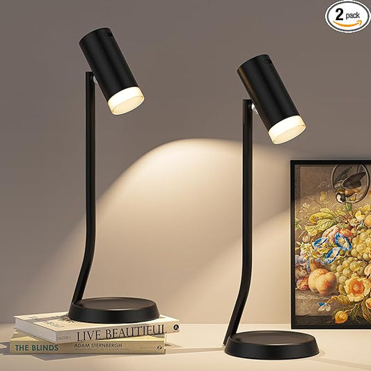 PESUTEN Cordless Table Lamps, Battery Operated Portable Table Light with Magnetic Adjustable Angle Head, 5000mAh Rechargeable Lamp with CCT Dimming for Patio Party Restaurant Dining Home 2 Packs