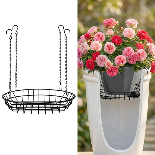 REDPOPO Adjustable Planter Insert for Large Pots 12-18 Inch, Stainless Steel Plant Riser with 4 S Hooks & Chains, Pot Filler for Tall Planters to Reduce Soil,Rust Proof Plant Pot Riser for Pots