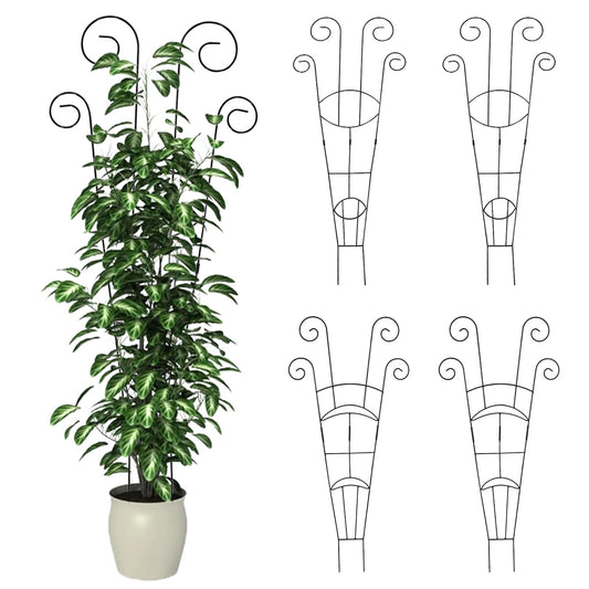 4 Pack Metal Trellis for Climbing Potted Plants Indoor Outdoor - 30 Inch Rustproof Garden Stakes, Plant Support for Monstera Pothos Ivy Hoya Vines, Potted Houseplant