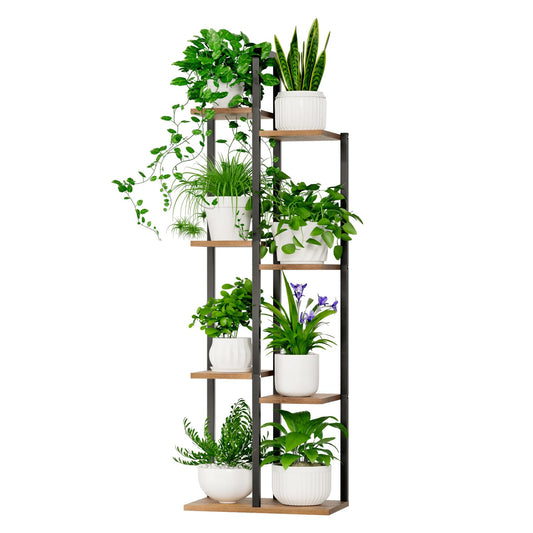 Qiaogreen 50" Tall Plant Stand Indoor - 7 Tiered Metal Flower Pot Stands for Multiple Plants - Corner Plant Shelf for Living Room Home Gardening Decor (Black)