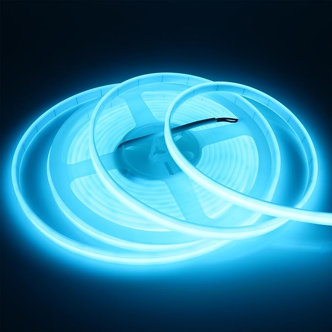 COB LED Strip Lights Waterproof IP67 Ice Blue DC12V 16.4ft/5m 480LEDs/m 8mm Cuttable LED Rope Lights for Outdoor Pools Holiday Party DIY Decor