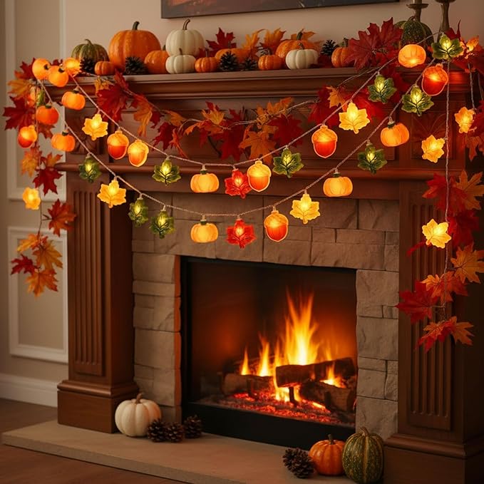 Thanksgiving String Lights,10FT 20LED Fall Decor Lights Battery Operated Waterproof Hang Autumn Fairy Light for Indoor Outdoor, Acorn Maple Leaf Pumpkin String Lights Decoration for 2026 Home & Party
