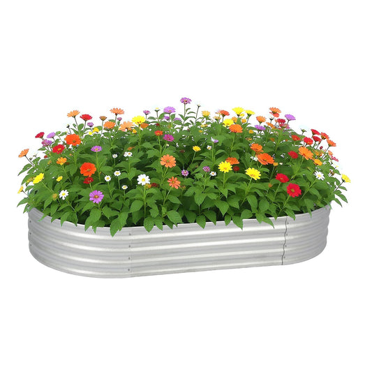PayLessHere 6x3x1FT Galvanized Garden Bed, Outdoor Elevated Raised Garden Bed Vegetables Flowers Garden Bed Galvanized Steel Garden Planter Box, Oval Raised Bed Kit, Silver