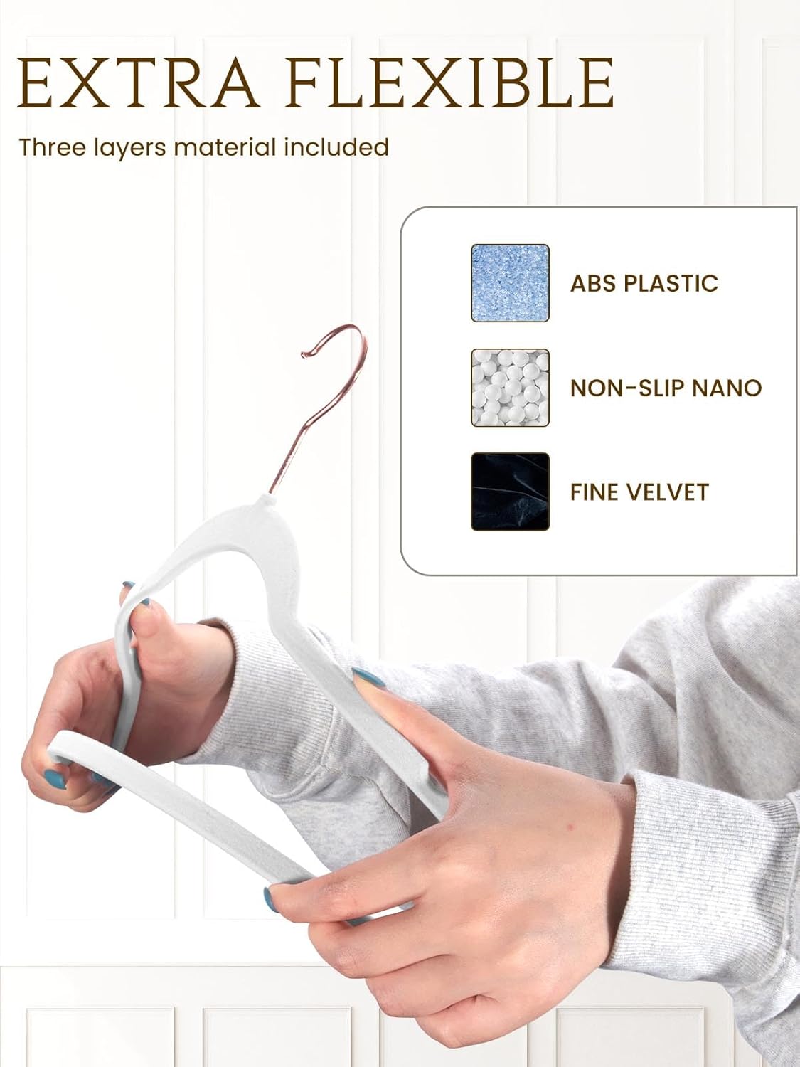 Smartor Velvet Hangers - 50 Pack Non-Slip Heavy Duty Felt Hangers with 360° Rotating Rose Gold Hook | Slim Space-Saving Closet Organizer