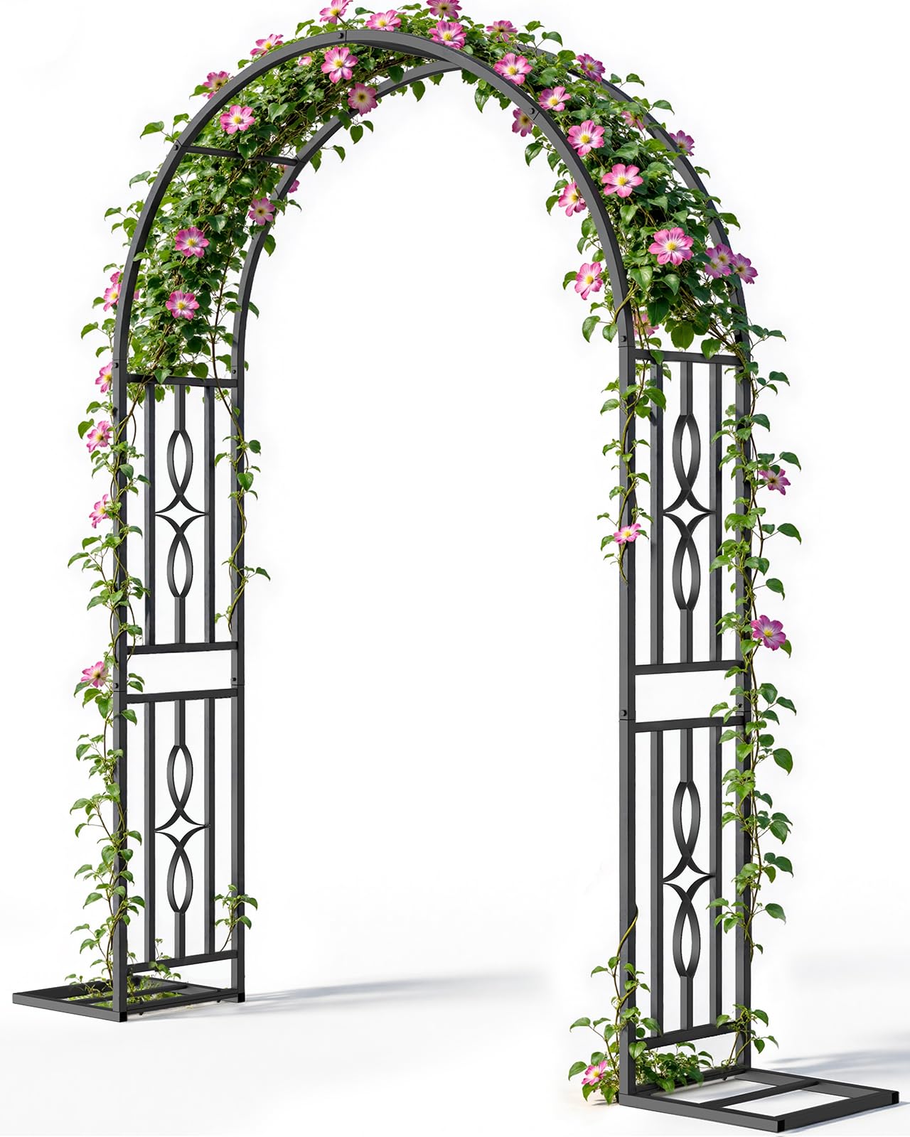 Metal Garden Arch, Heavy Duty Garden Trellis for Climbing Plants, with Enlarged Base for Stability, Ideal for Wedding Arches & Party Decorations, 55" W x 87" H