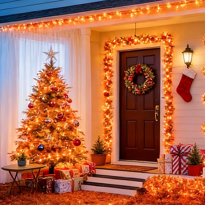 LAMPHOME Orange Thanksgiving Mini Lights, 100Count 19.6ft Autumn Fall String Lights,Connectable 120V Plug in Outdoor Halloween Home Christmas Tree Garden Holiday Party Patio Decor