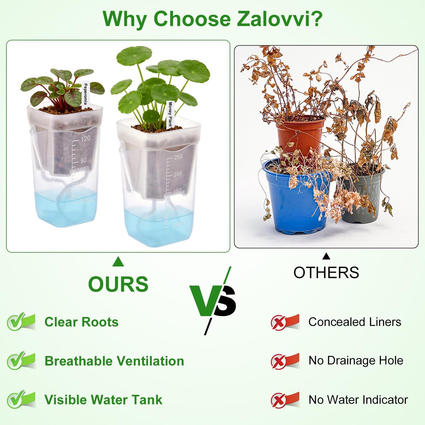 Zalovvi 2” Clear Self Watering Pots for Indoor Plants, 8PCS Mini Plastic Nursery Planters with Water Level Indicator & Drainage Holes for Propagation,Succulents,Seedling,African Violet,Plant Labels