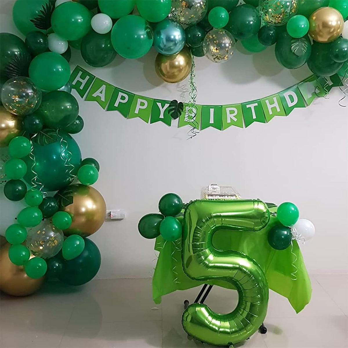 Skiennix 40-Inch Green Foil Number 4 Balloon - Self-Inflating Helium Decoration for Jungle Birthday Parties