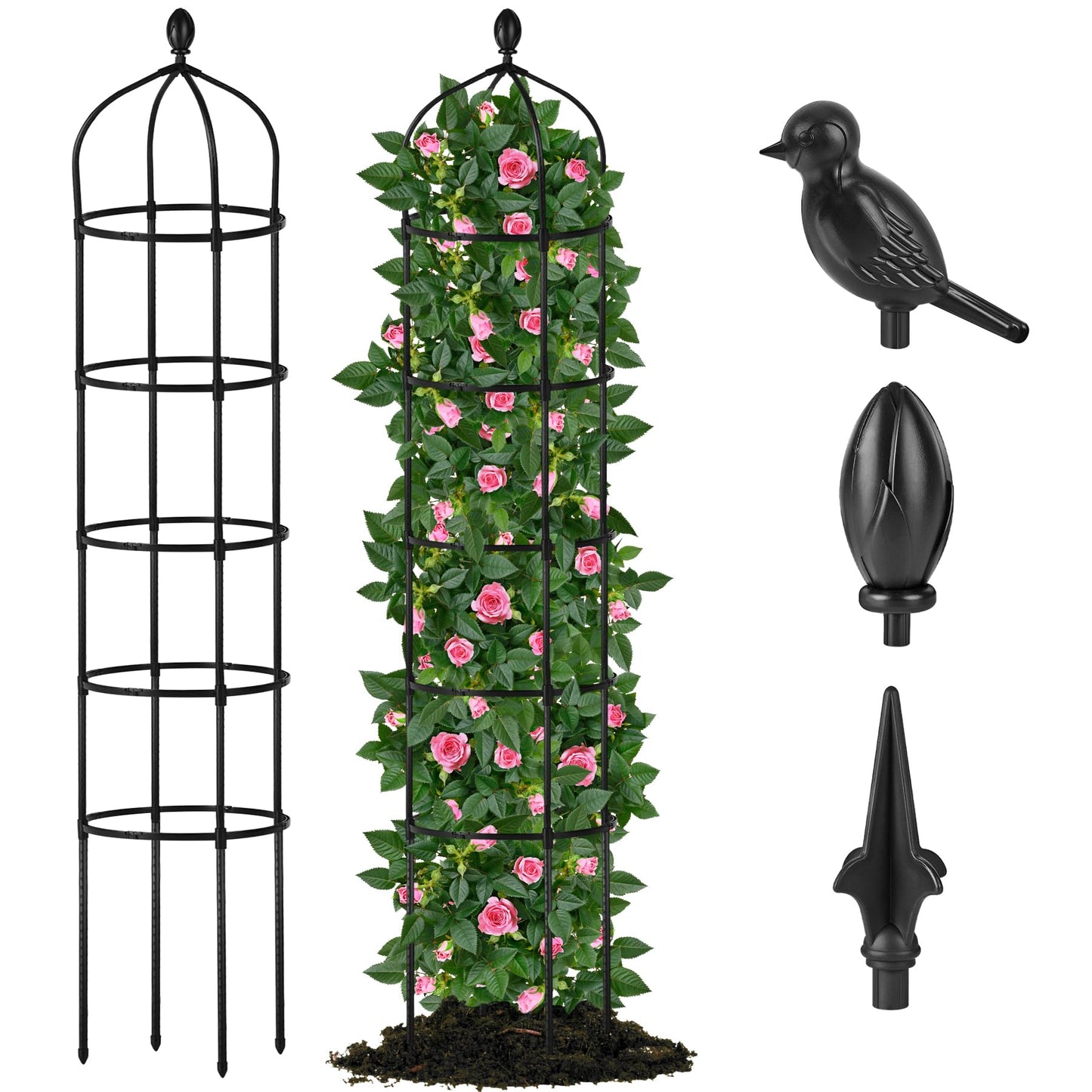 Garden Obelisk Trellis for Climbing Plants Outdoor 6.7 Ft Rose Bush Round Trellis for Pots Rustproof Metal Pipe with Plastic Coated Plant Flower Trellises for Clematis Vine Jasmine Support