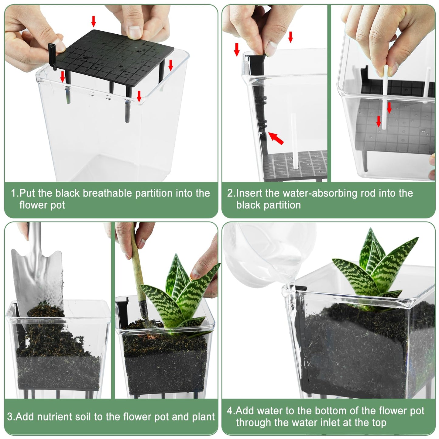 IWNTWY Self Watering Pots Set, 3 Pack 2.7 Inch Pots for Indoor Plants, Clear Nursery Planter with Deep Reservoir for Succulents, Seedlings, Small Plants