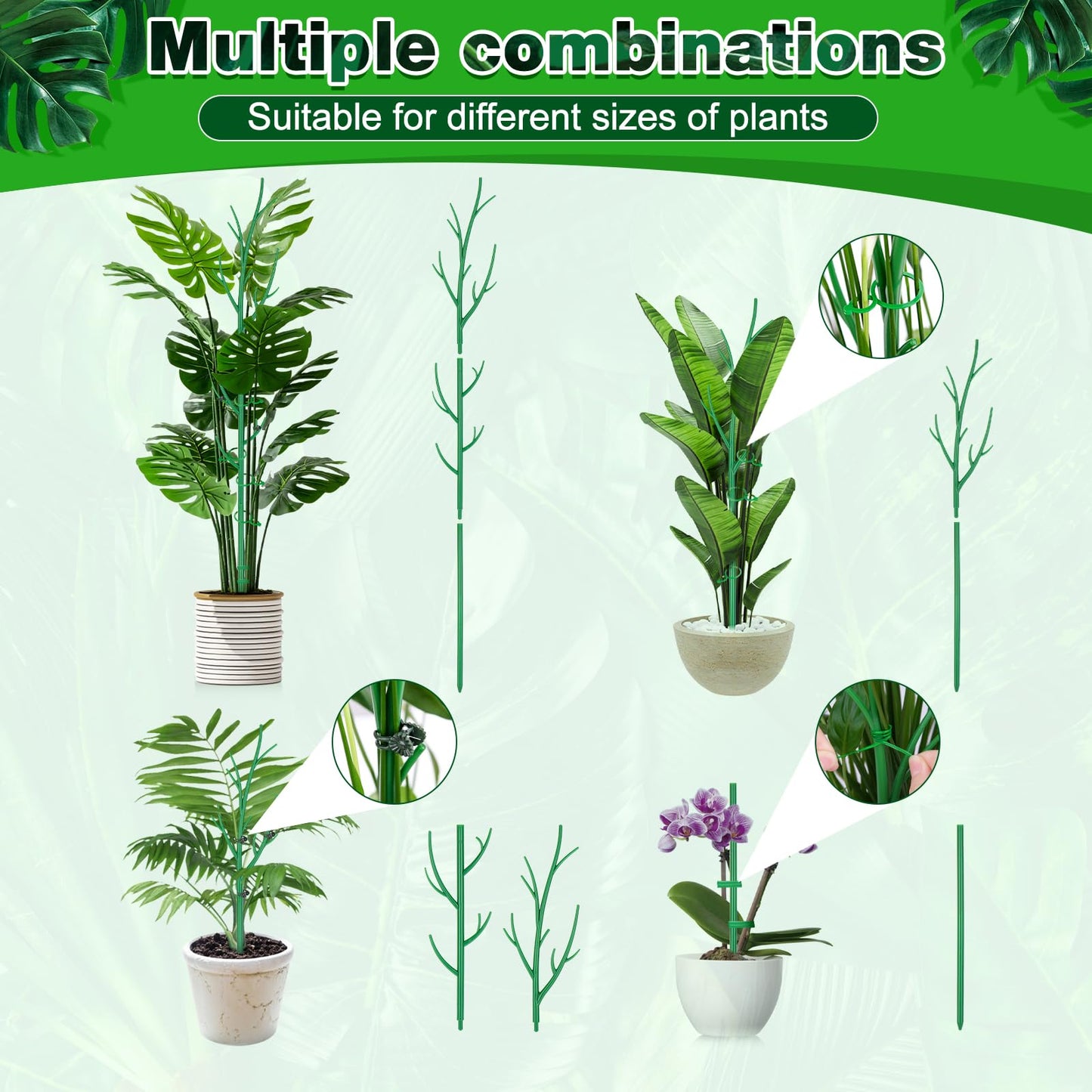 Hysagtek 4 Pack Plant Support Stakes for Indoor Plants, Monstera Plant Support Stackable Plant Stem Support Twig Plant Sticks for Indoor Outdoor Climbing Plants