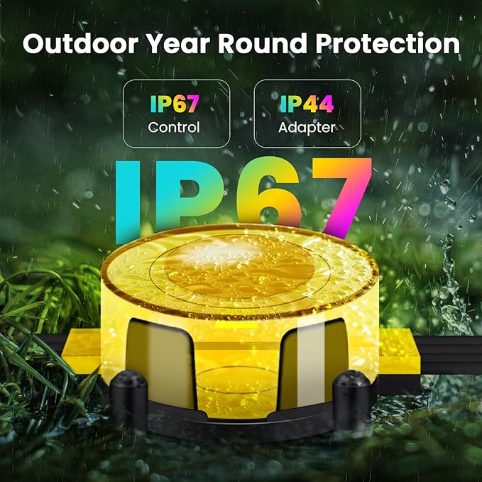 Outdoor Ground Lights 200 FT, Permanent Outdoor Lights for House with RGB Color Changing, Bluetooth Music Sync, IP67 Waterproof, Timer, for Eaves and Landscape Outdoor Lights.