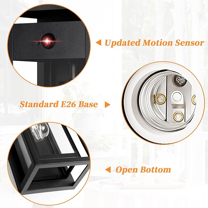15" Motion Sensor Outdoor Wall Sconce Set of Two, Large Dusk to Dawn Outdoor Sconce Lights, Waterproof Anti-Rust Outdoor Lights for House, Exterior Motion Sensor Light for Garage, Porch