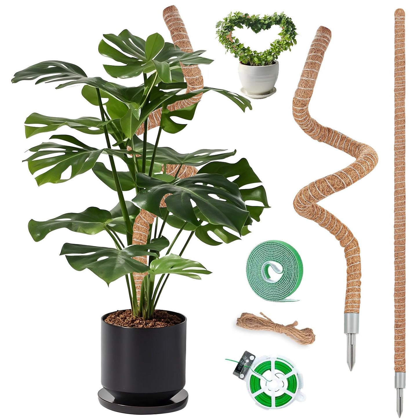 2 Pack Moss Pole, 63 Inch Monstera Plant Support, Moss Poles for Climbing Indoor Plants, Bendable Coco Coir Plant Support Stakes for Potted Plants, Pothos, Philodendron