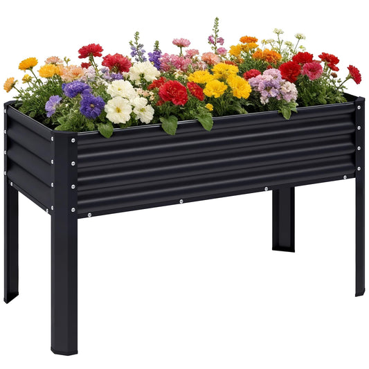 Chuangshuo Guard Galvanized Raised Garden Bed with Legs, 48×24×32in Large Metal Elevated Raised Planter Box with Drainage Holes for Backyard, Patio, Balcony, 400lb Capacity,Black