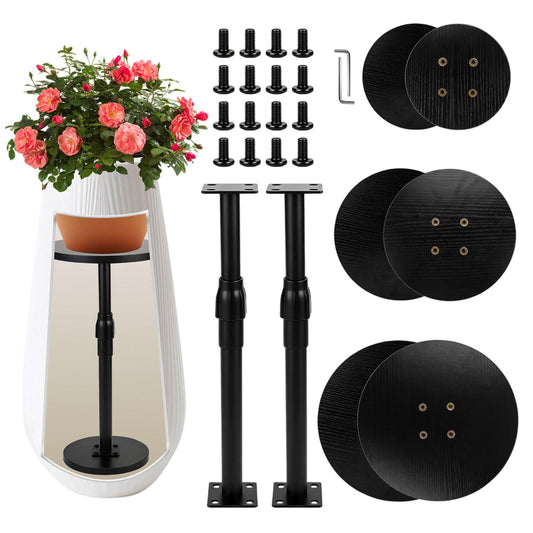 Plant Stand, Plant Risers for Inside Pots, Adjustable 12-21" with 3 Interchangeable Bases 6" 8" 10" - Metal Lifter for Tall Square Round Tapered Pots, Pot Filler Insert for Indoor Outdoor Garden, 2 PCS