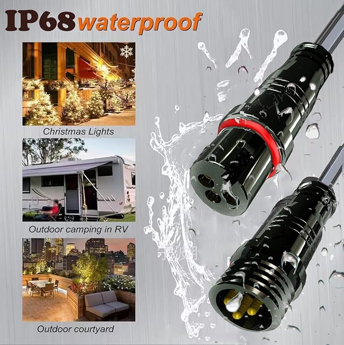 Waterproof Connectors 3 Wire,20AWG Male Female Plug LED Connector with 3Pin Waterproof Connectors,IP68 20CM Extension Cable for Car, Truck, Boat,LED Strip Lights,(5Pairs)