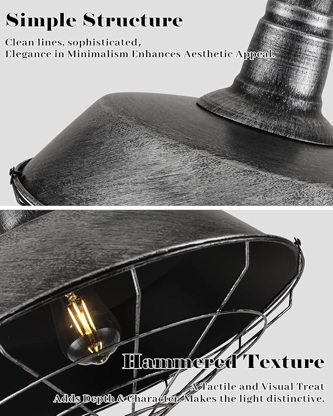 Large Pendant Lights Kitchen Island 1 Pack, 18.1 Inch Oversized Industrial Pendant Light, Black and Silver Barn Pendant Light with Wire Cage, Farmhouse Pendant Lights for Kitchen Barn