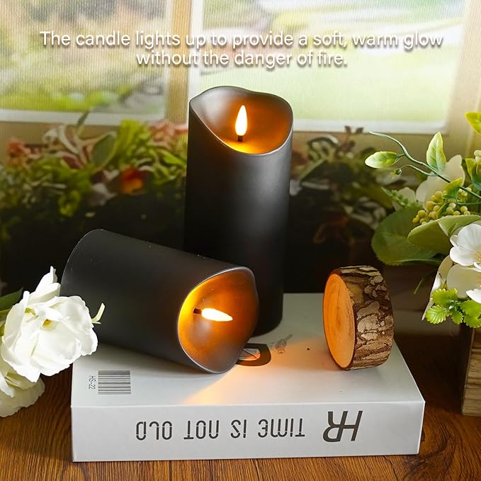 Flameless Candles with Remote Timer, Battery Operated Realistic Flickering LED Candles, 9 Packs Fake Candles for Home Decor (D3 x H 3" 4" 5" 6" 7") (Black)