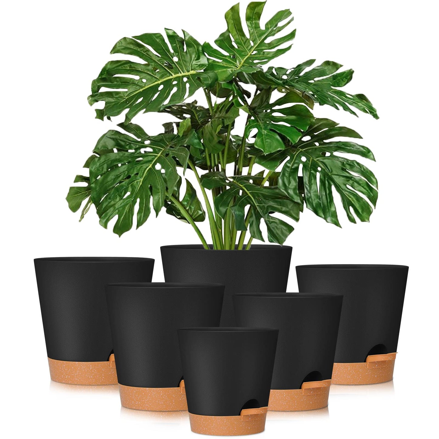 GARDIFE Plant Pots 8/7/6.5/6/5.5/5 Inch Self Watering Planters with Drainage Hole, Plastic Flower Pots, Nursery Planting Pot for All House Plants, African Violet, Flowers, and Cactus,Black