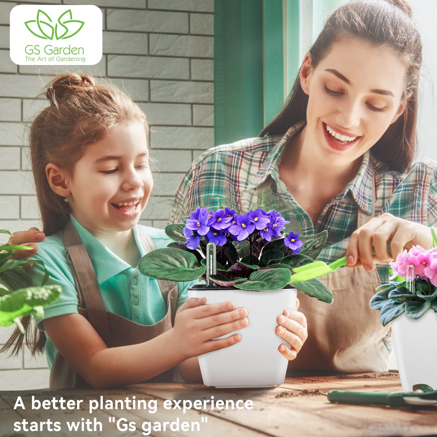 GS Garden Self Watering Planters for Indoor Plants : 5 inch 3 Pack White African Violet Self Watering Flower and Herb pots