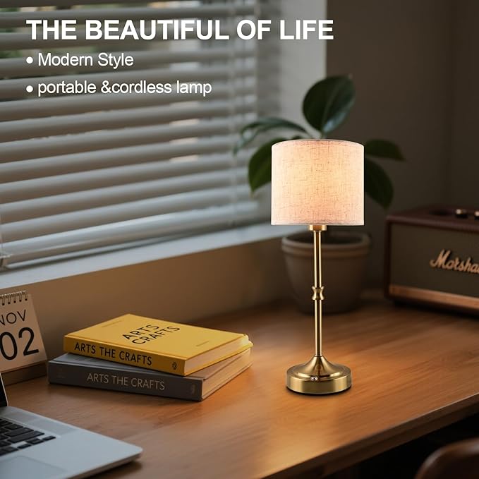 Cordless Table Lamp,5200mAh Rechargeable Battery Powered Table Lamps,3-Level Brightness Dimmable, Mid Century Lamp,Bedside Night Lamp, Vintage Metal Lamp for Kitchen/Dinner/Patio/Restauran