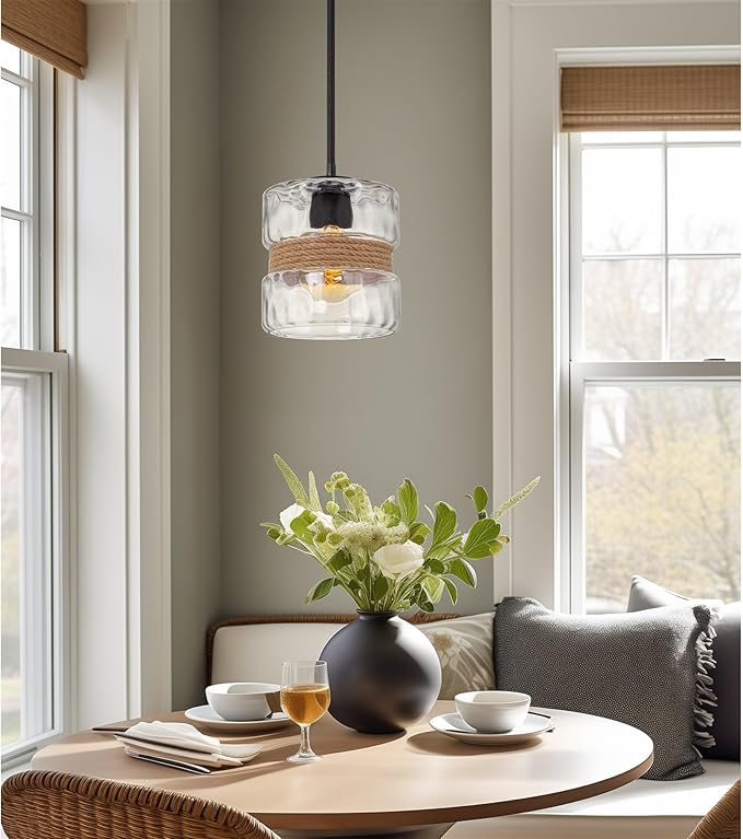 Kira Home Sage 10" Modern Pendant Light + Hammered Glass Shade, Textured Black Finish