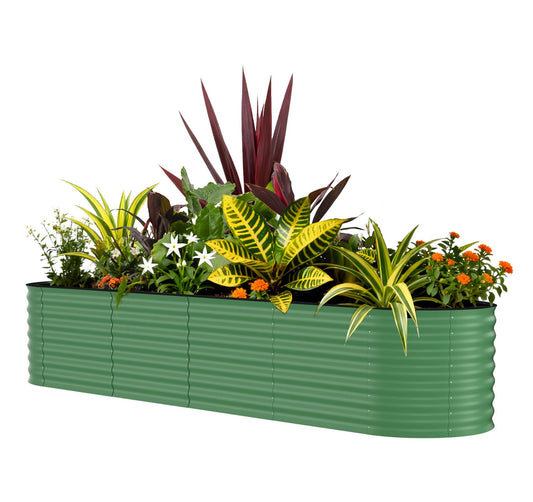 Garvee 8x2x1.5ft Galvanized Raised Garden Bed, Oval Metal Planter Box with Anti-Cut Safety Edges, 179 Gallons Rust-Resistant Deep Root Planter for Outdoor Vegetables, Flowers, Herbs, Green