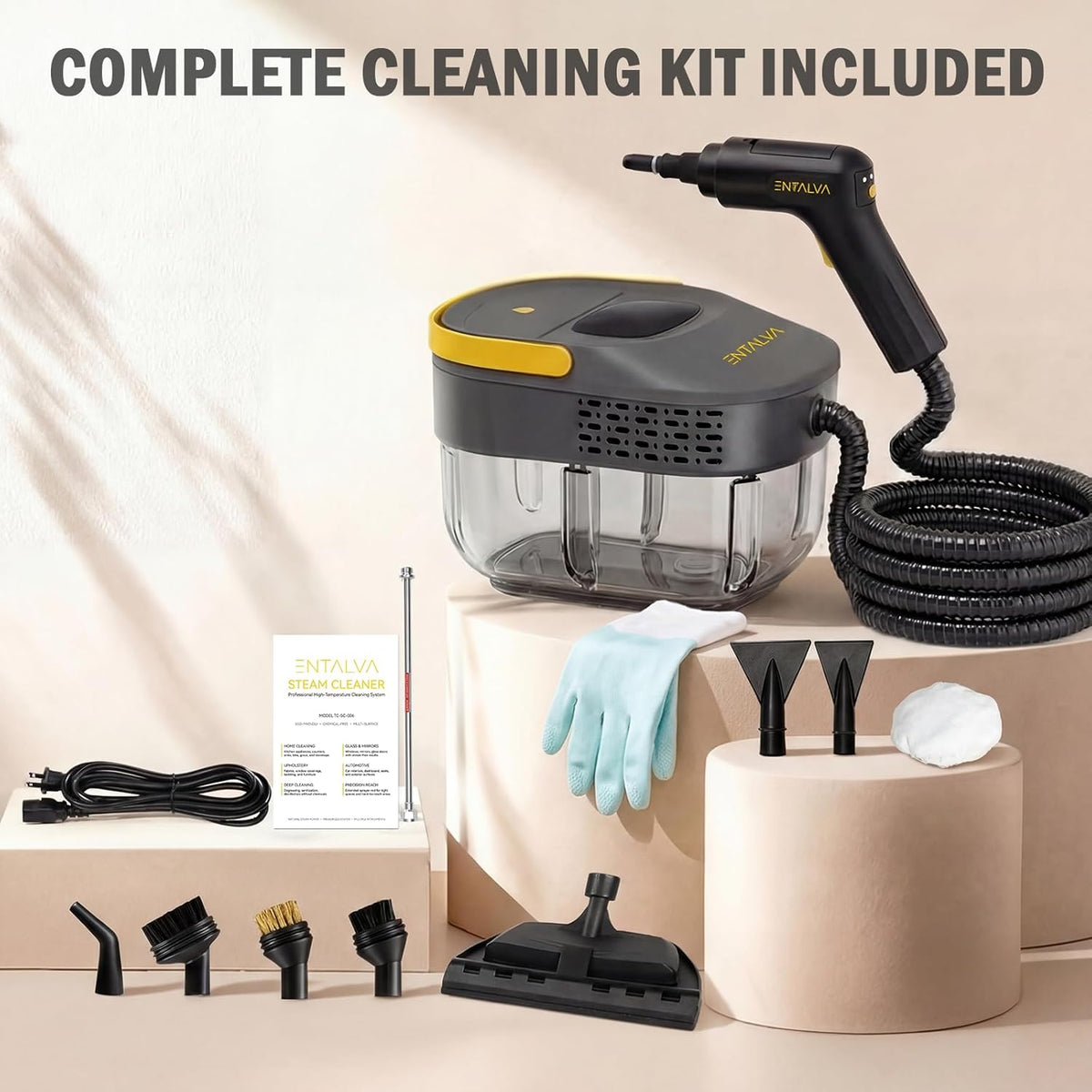 Skiennix Steam Cleaner - 1600W Handheld High-Pressure Steamer with 1.69QT Tank & 15 Accessories for Home Cleaning
