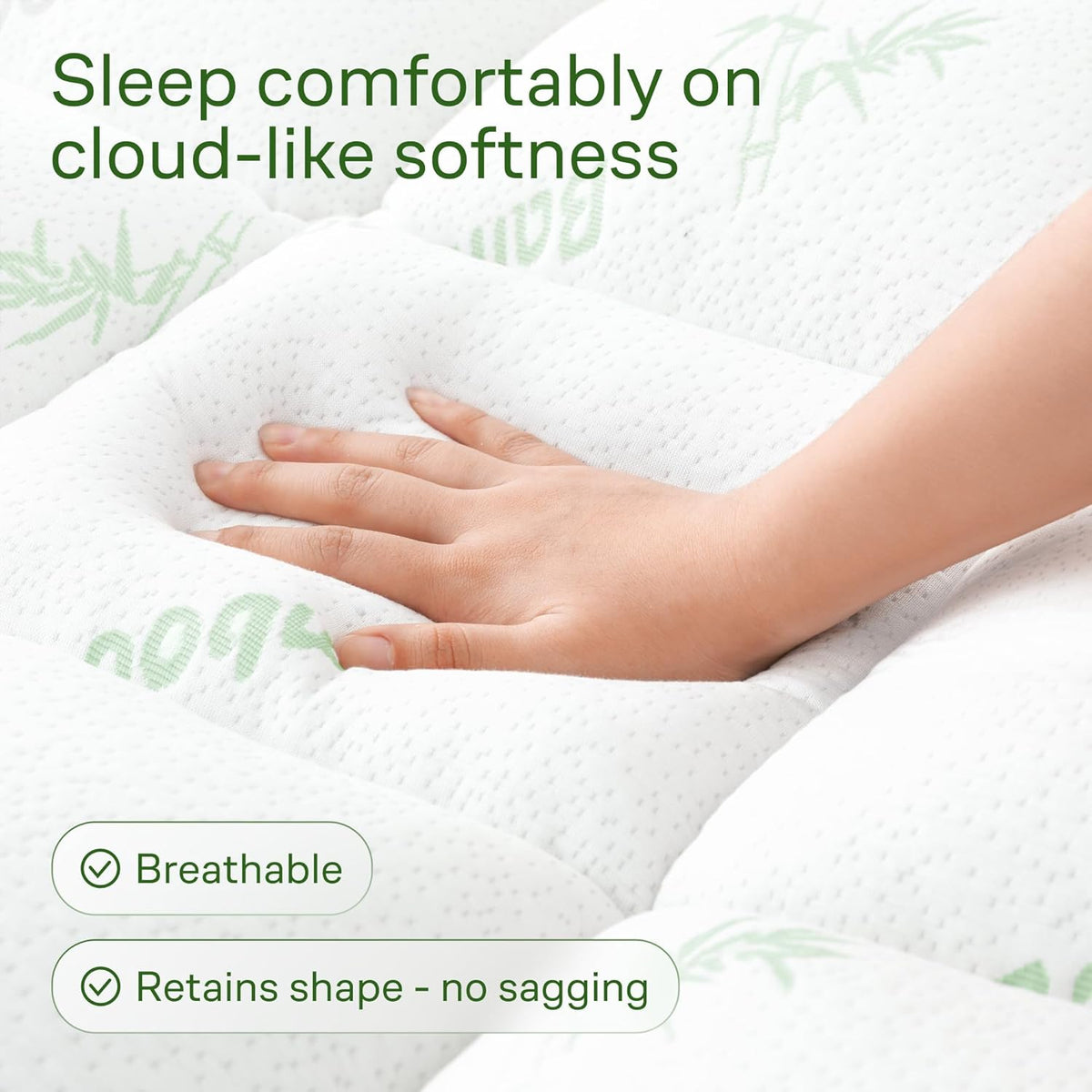 Skiennix Ultra Soft King Size Mattress Topper - Bamboo Viscose Pillow Top for Full Body Support - Naturally Cooling, Green