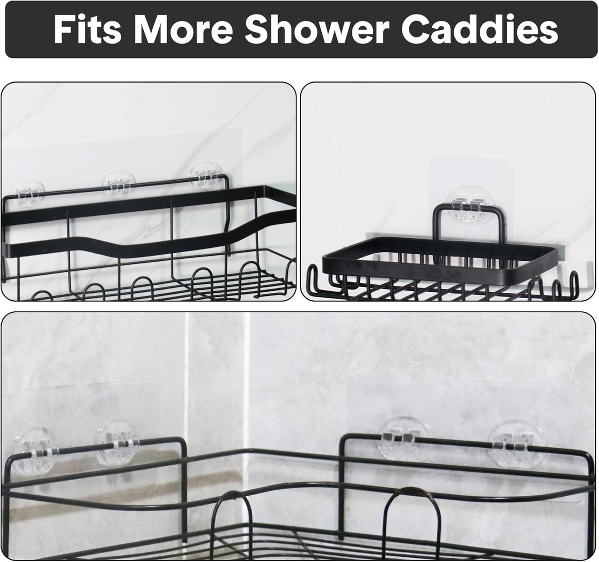 Skiennix Shower Caddy Hooks - 14 Pack Transparent Adhesive, No Drilling, Waterproof Design for Bathroom & Kitchen Storage