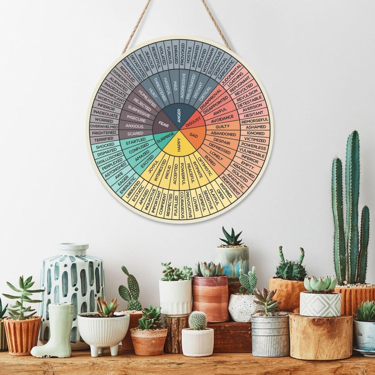 Poacnip Feelings Wheel Wall Decor - Mental Health Emotions Chart | 12-Inch Round Wood Sign for Therapy and Counseling