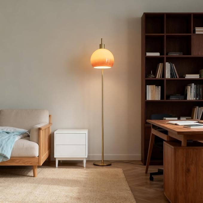 Soft Glow Decorative Floor Lamp - 67" Metal Pole Sunset Glass Lamp, Pedal Switch & E26 Bulb, Perfect for Bedroom Living Room Office Scandinavian/Minimalist/Contemporary Interiors