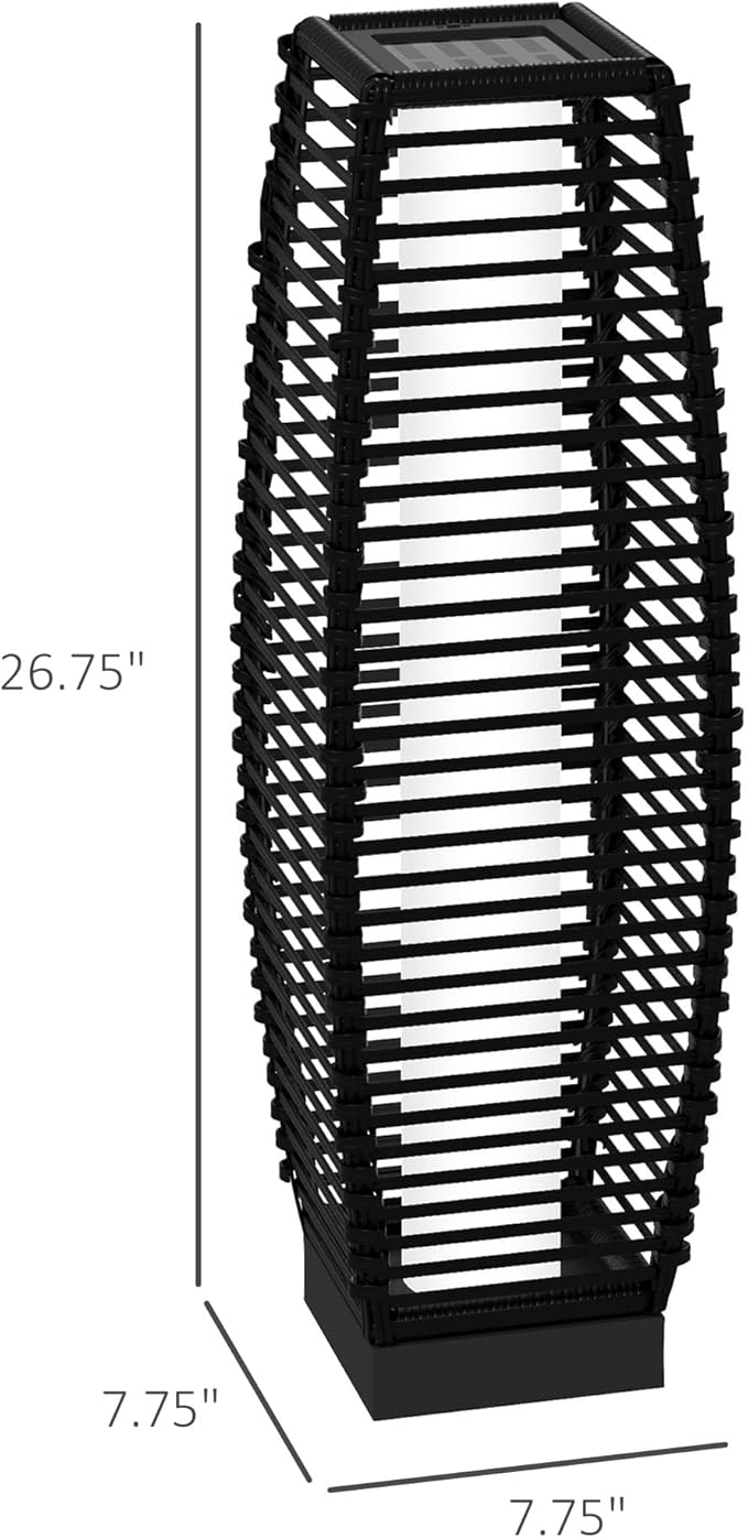 Outsunny Solar Floor Lamp, Outdoor Rattan Garden Lantern Pathway Light & Decorative Driveway Lighting with Auto On/Off LED Lights for Porch, Yard, Lawn, Courtyard, Deck, Black