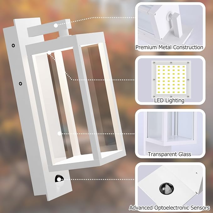 Outdoor Light Wall Sconce Motion Sensor Porch Light for House,15" LED Modern Exterior Lighting Fixture Black,Waterproof Outside Lantern with Clear Glass for Garage Patio Garden