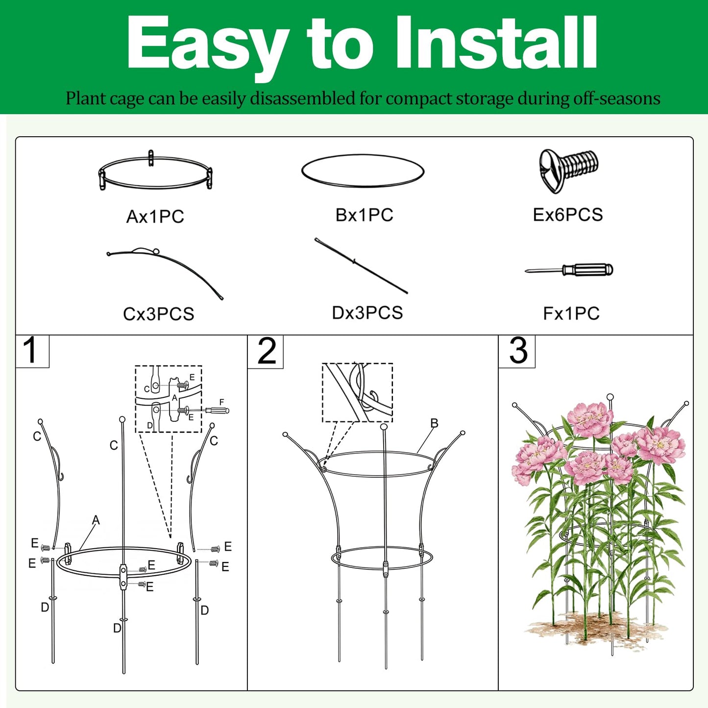 HEYTIMI 4 Pack Peony Cages and Supports Cages 13" D x 22.8" H Sturdy Metal Support Frame for Peonies & Roses Natural Bouquet Shape Garden Stakes for Outdoor Plants Flowers Ornamental (Green)