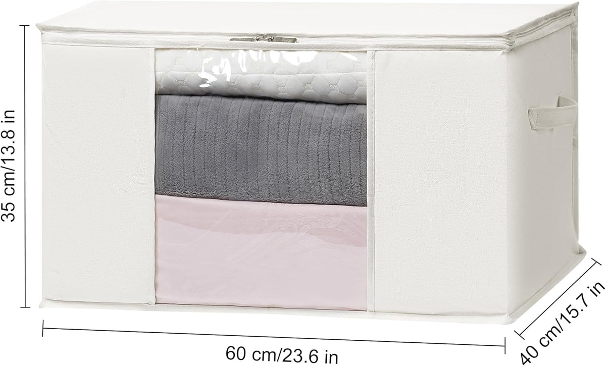 TYEERS Large Storage Bags - Zippered Cotton Blended Fabric Containers for Seasonal Clothes | 23.6x15.7x13.8 Inches, 2-Pack, Beige