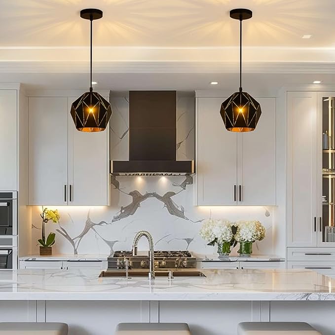 Riakrum Kitchen Island Pendant Lights Set of 2, Adjustable Height, Industrial Vintage Pendant Ceiling Light Fixtures Retro Farmhouse Hanging Lamp for Kitchen Island Hallway Dining Room