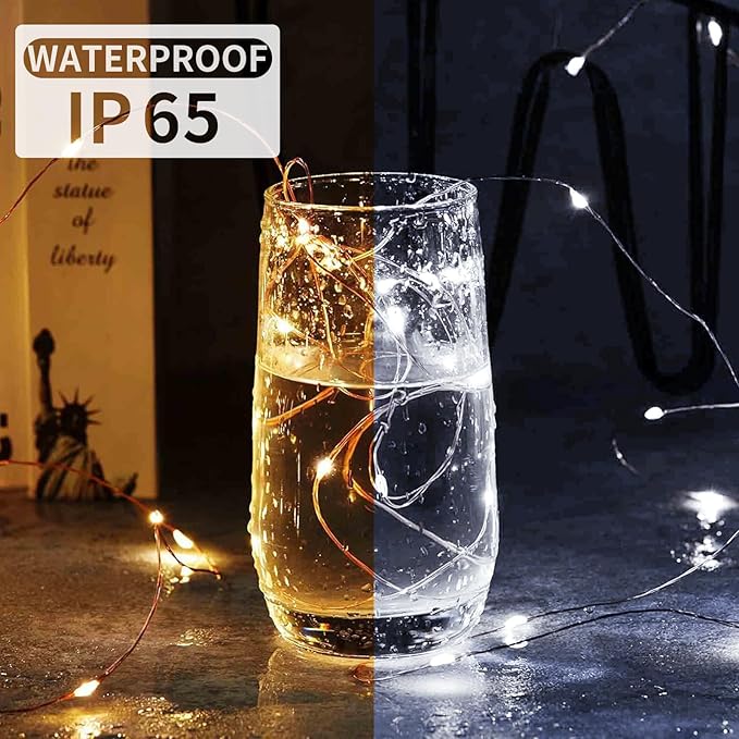 8 Pack Fairy Lights 7Ft 20 LED Twinkle String Lights 3 Modes Battery Operated Waterproof Firefly Starry for Mason Jar Party Wedding Christmas Valentines Day Table Centerpieces,Warm White + White