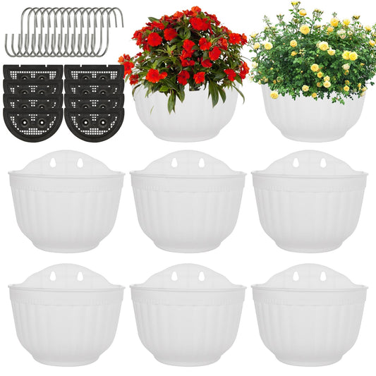 AKOLAFE 8 Pack Vertical Wall Planters for Indoor Plants Living Wall Planter Outdoor Walls Plant Holder with Hook White Walls Hanging Planter Resin Flower Pot Basket for Garden Railing Balcony Fence